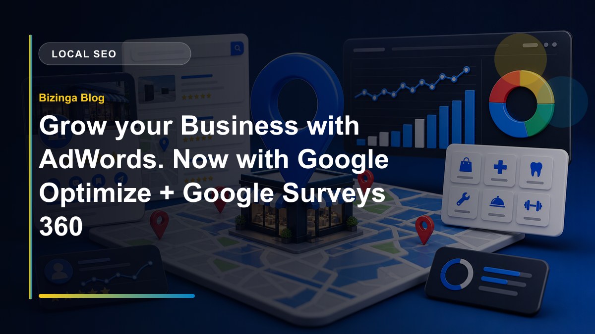 Grow your Business with AdWords. Now with Google Optimize + Google Surveys 360 - Bizinga blog article image